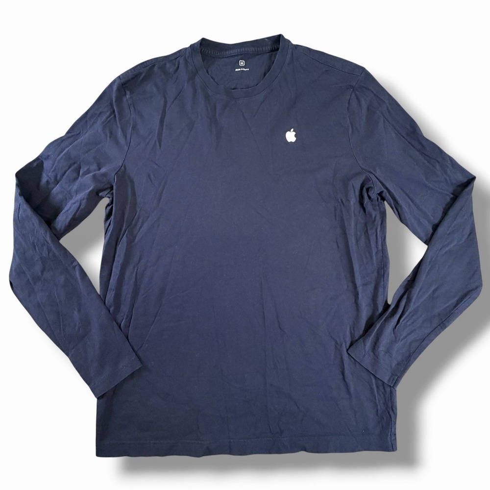 Official Apple Store Employee Logo Unisex T Shirt Long Sleeve Blue Medium M Navy